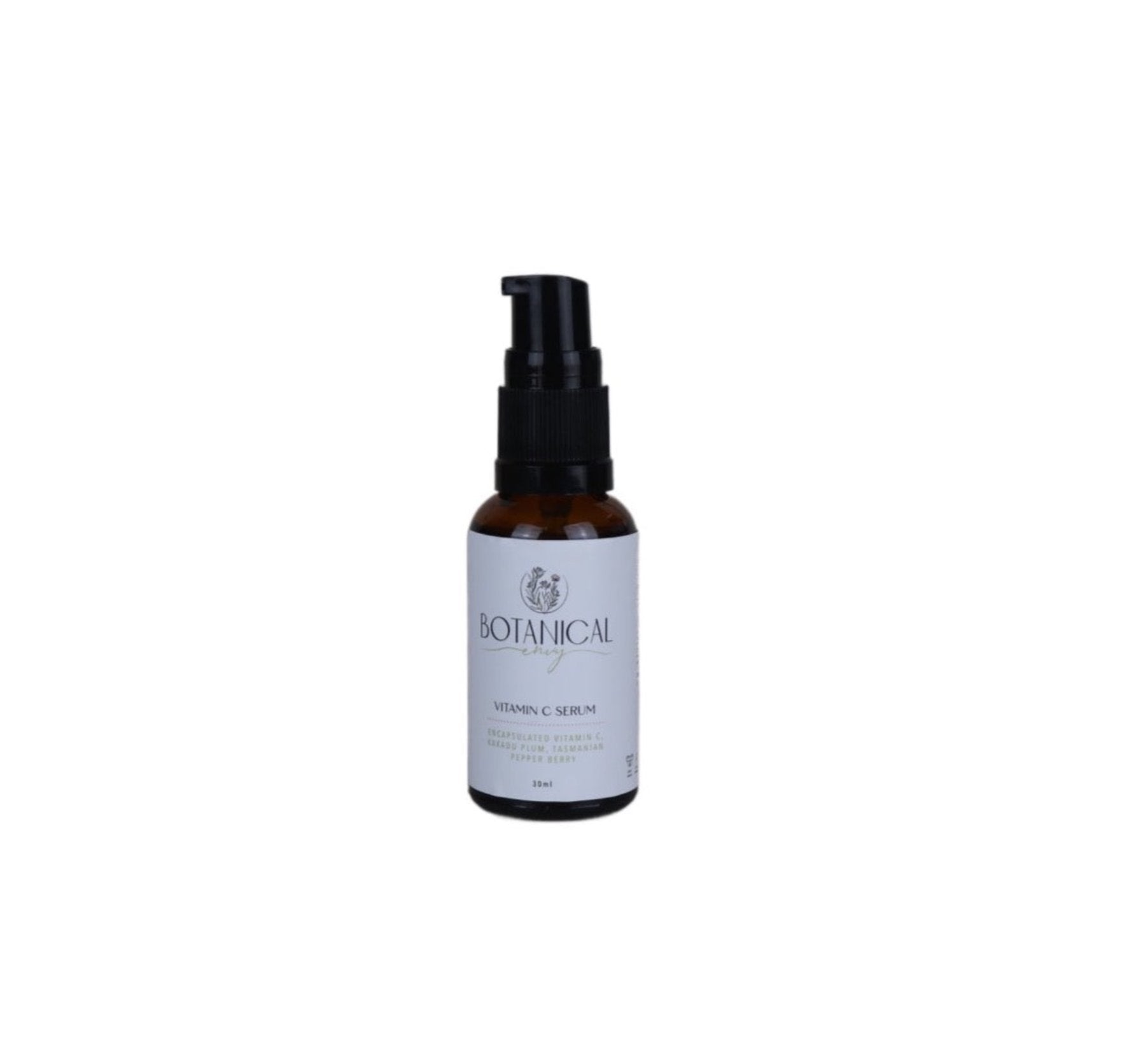 A amber glass bottle of vitamin c serum