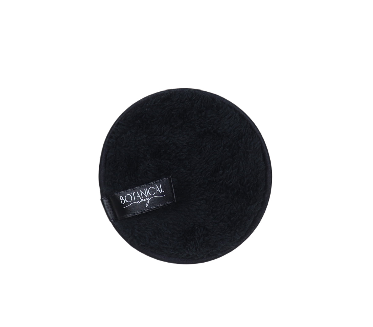 Black microfibre cleansing face pads on white background