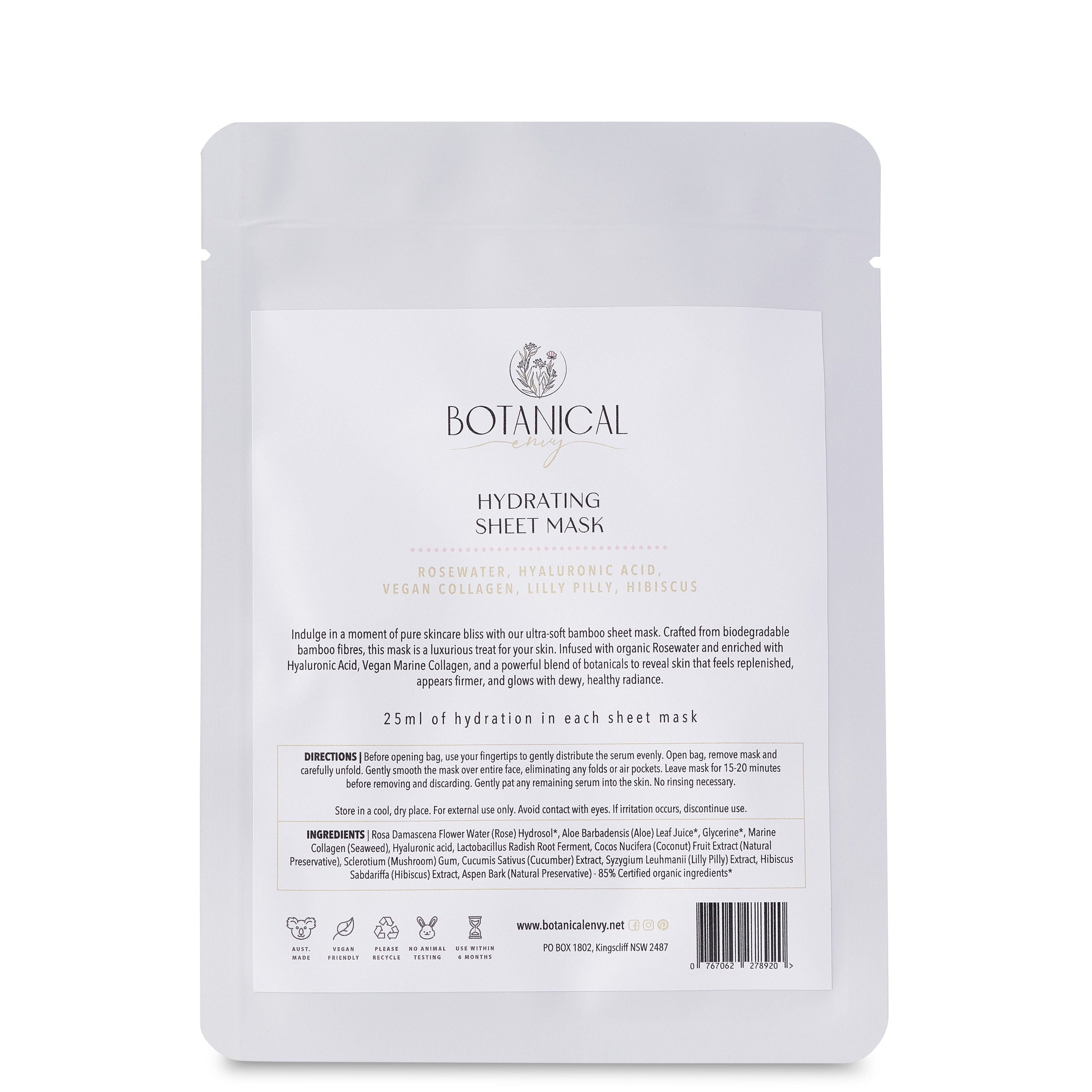 Botanical Envy hydrating sheet mask packaging on a white background